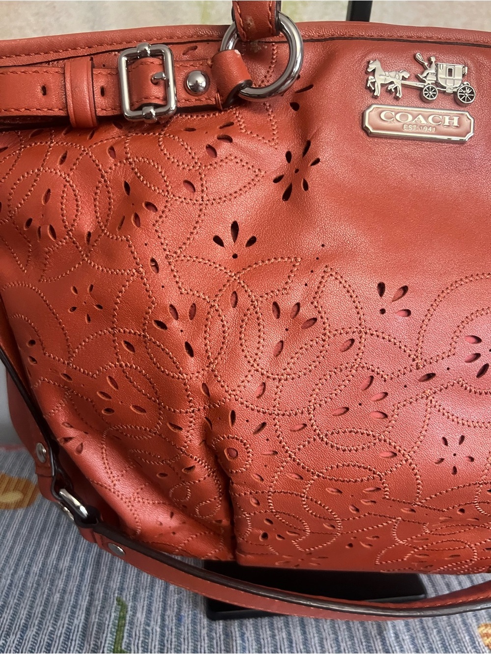 Coach Madison Tossed Lace Lindsey Orange Leather Satchel HTF - Picture 14 of 14